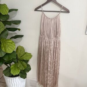 Women's Pleated Satin Slip Dress - Cream